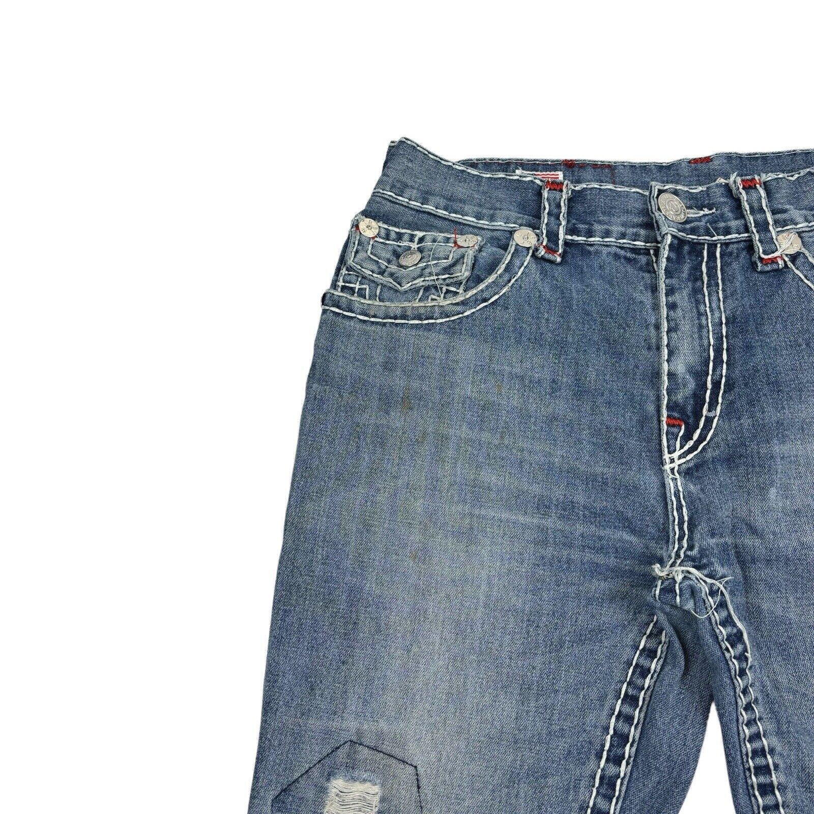 True Religion Jeans Mens 34 Blue Ricky Super T Medium Wash Denim Thrashed
