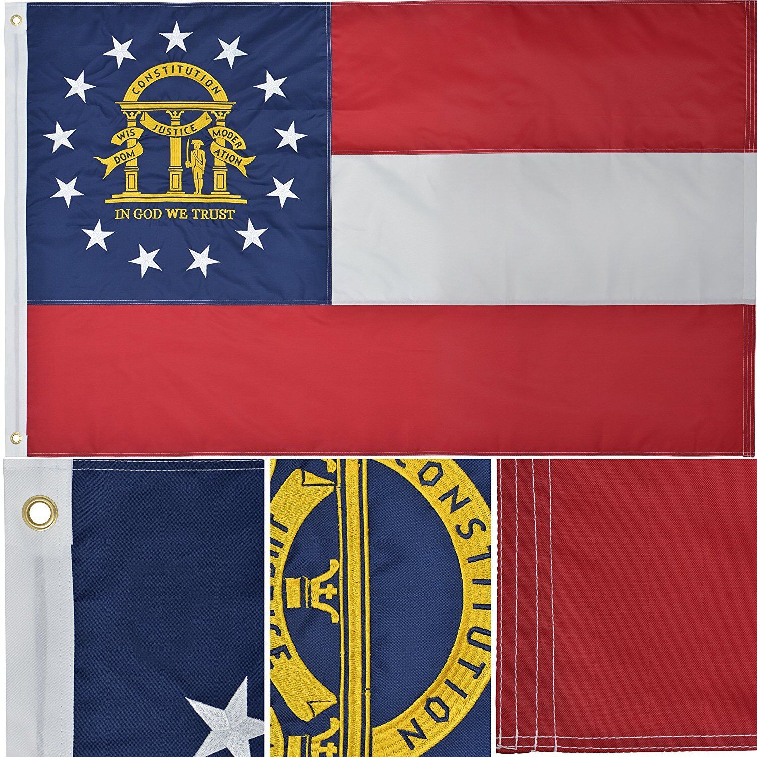 Georgia State Flag 3' x 5' Ft 210D Nylon Premium Outdoor Embroidered Flag Banner
