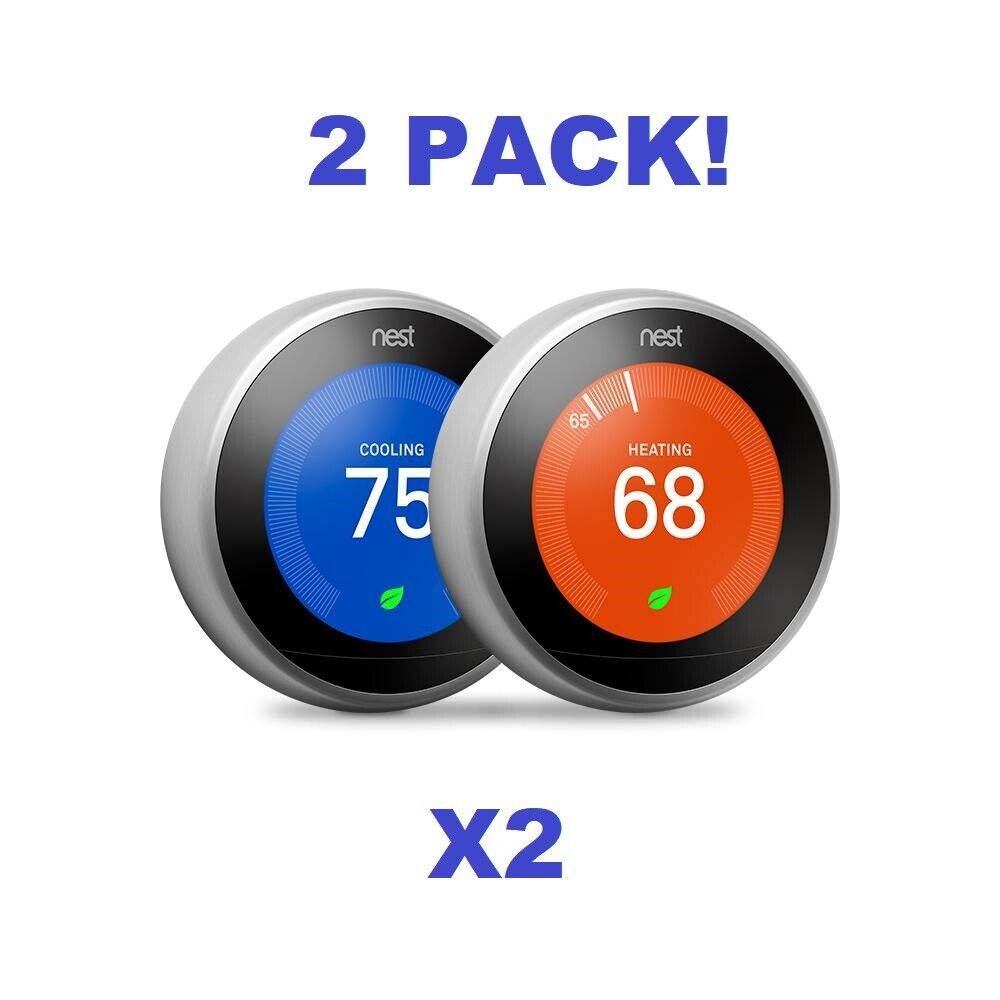 2-Pack Google Nest Learning Thermostat 3rd Gen Stainless Steel: Third Gen 2X  E