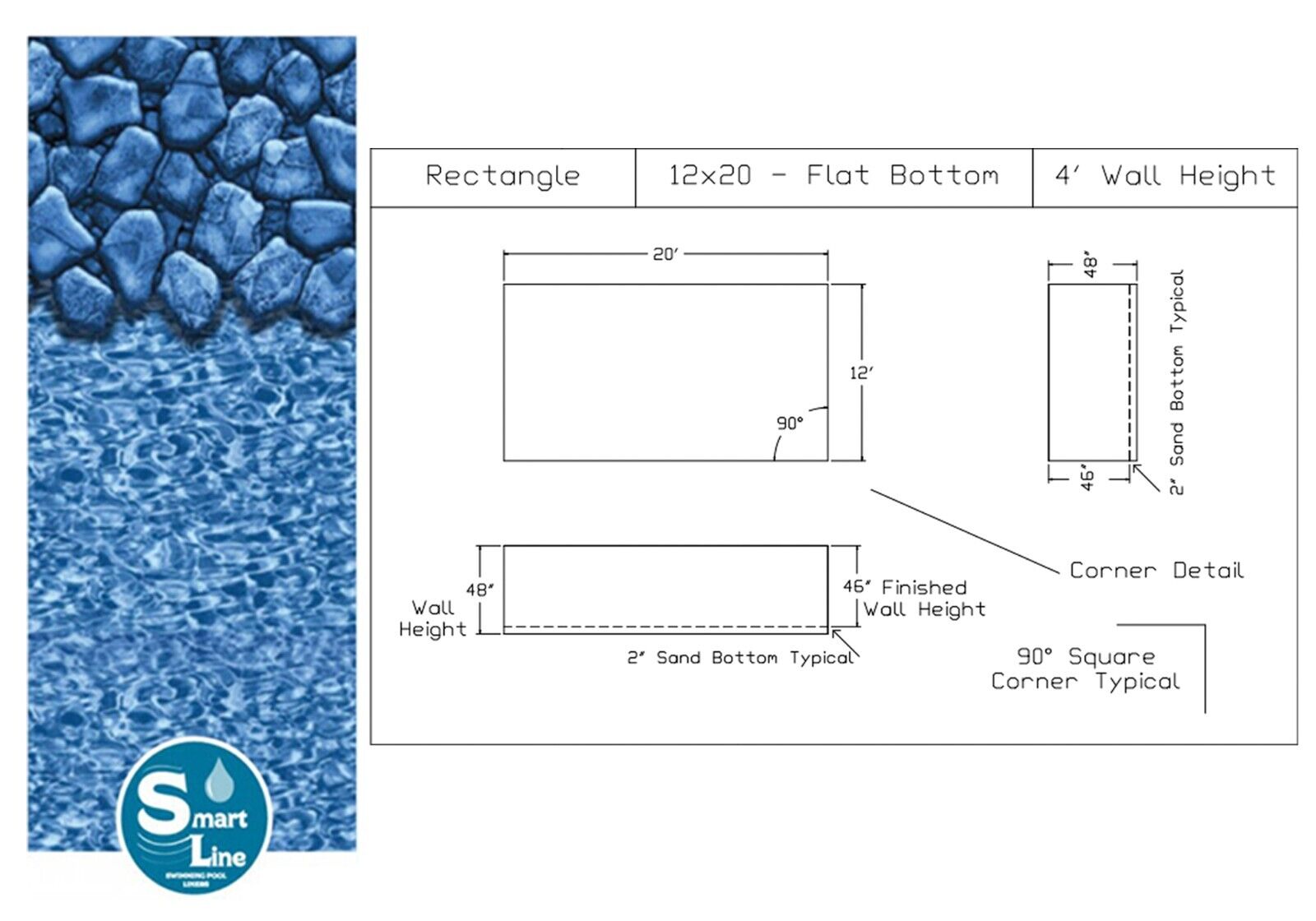 Boulder Swirl Rectangular 4\' Flat Bottom Beaded Liner for Fanta-Sea™ Pools