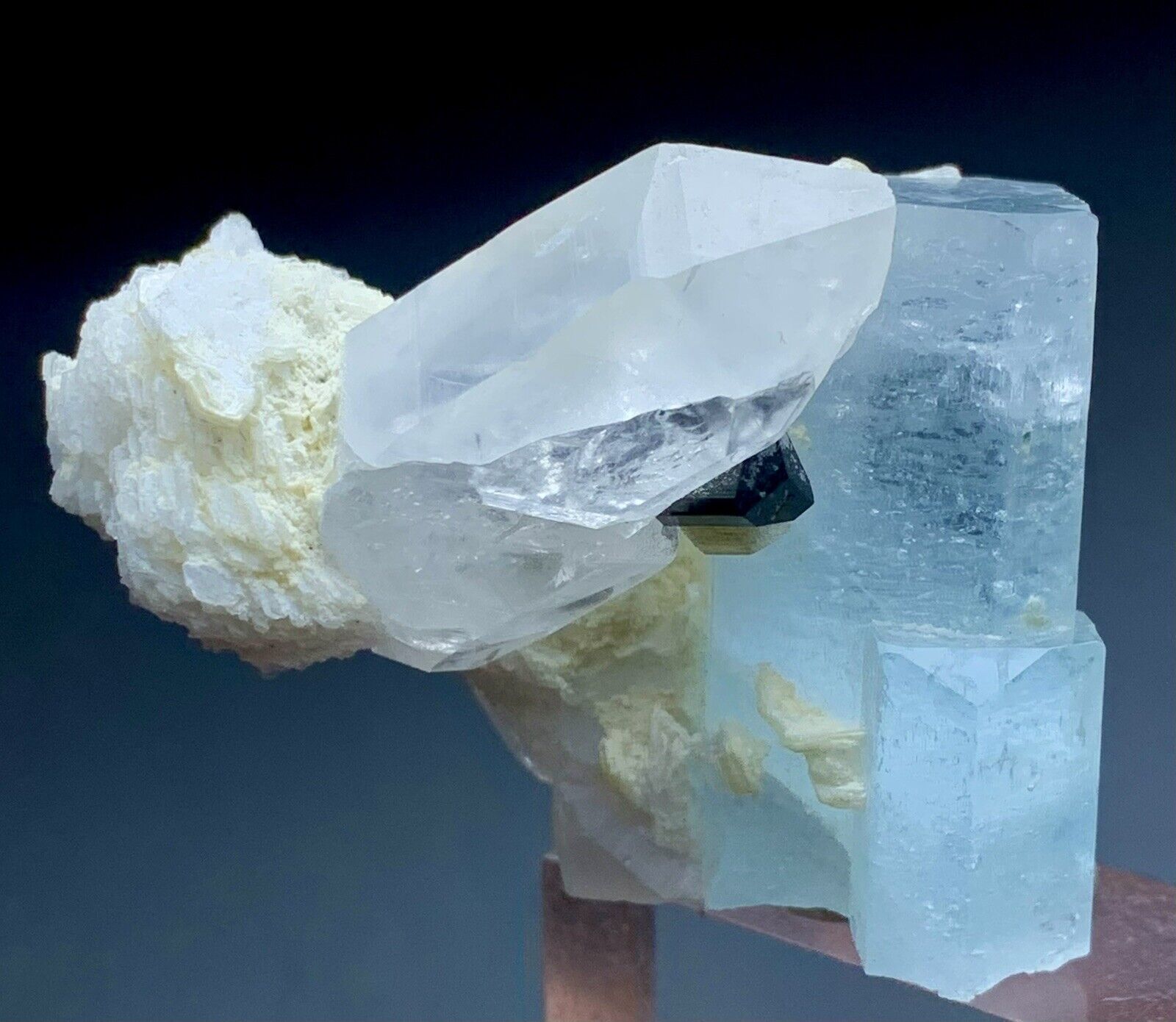 236 CT Aquamarine Crystal combine Quartz Black Tourmaline From Skardu Pakistan