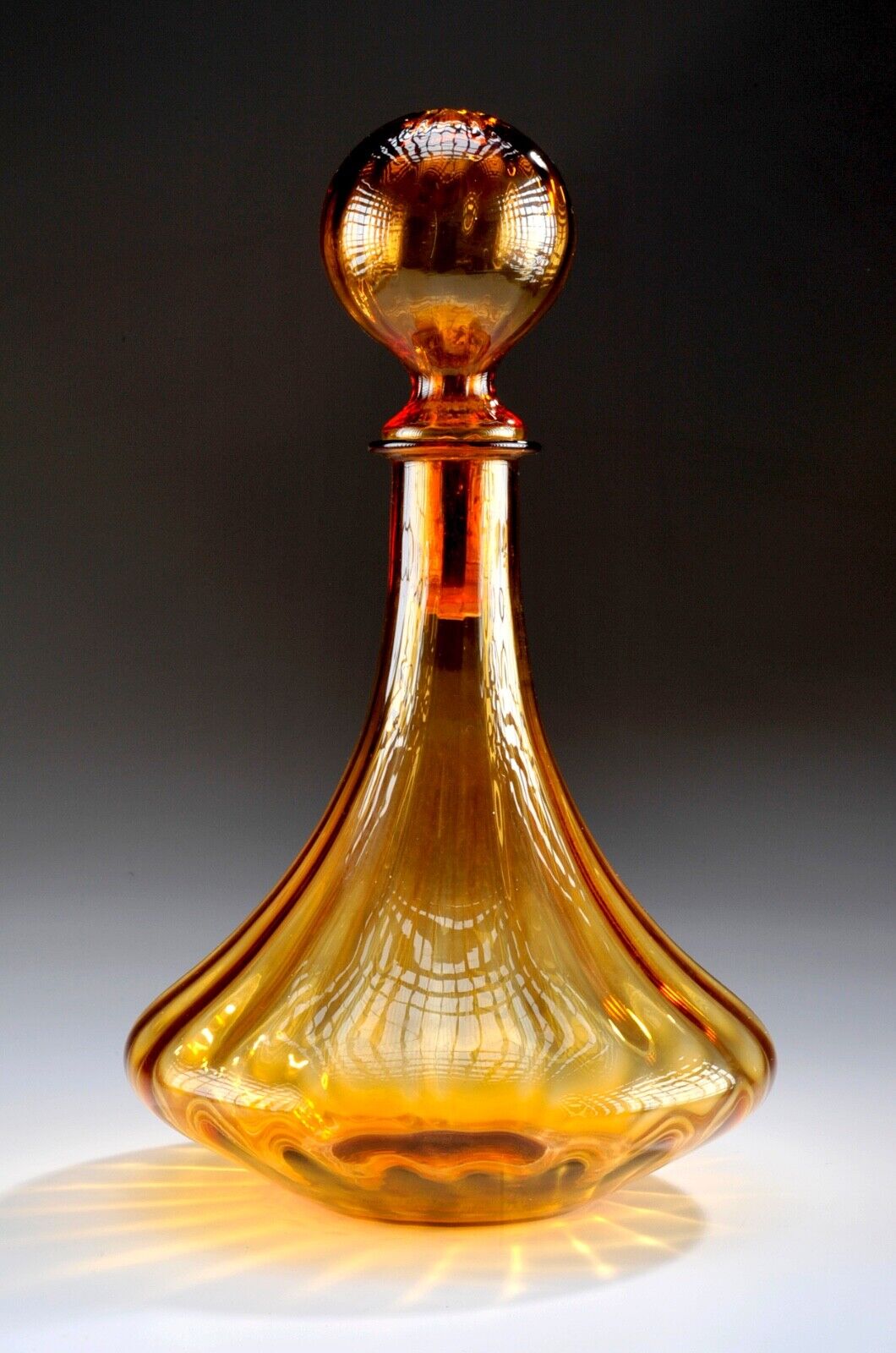 1950’s MCM Honey - Amber Glass Decanter Bottle Sunburst Optic Design-Mid Century