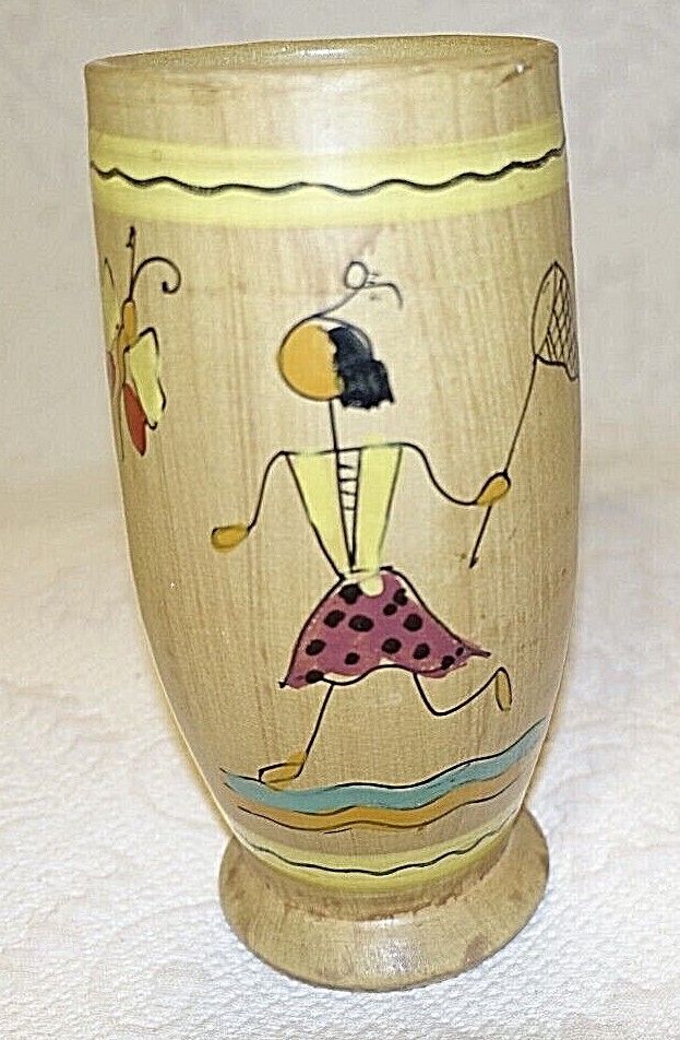 Santony Pottery Hand Painted Vase Folk Art Butterflies Florentine Original Italy