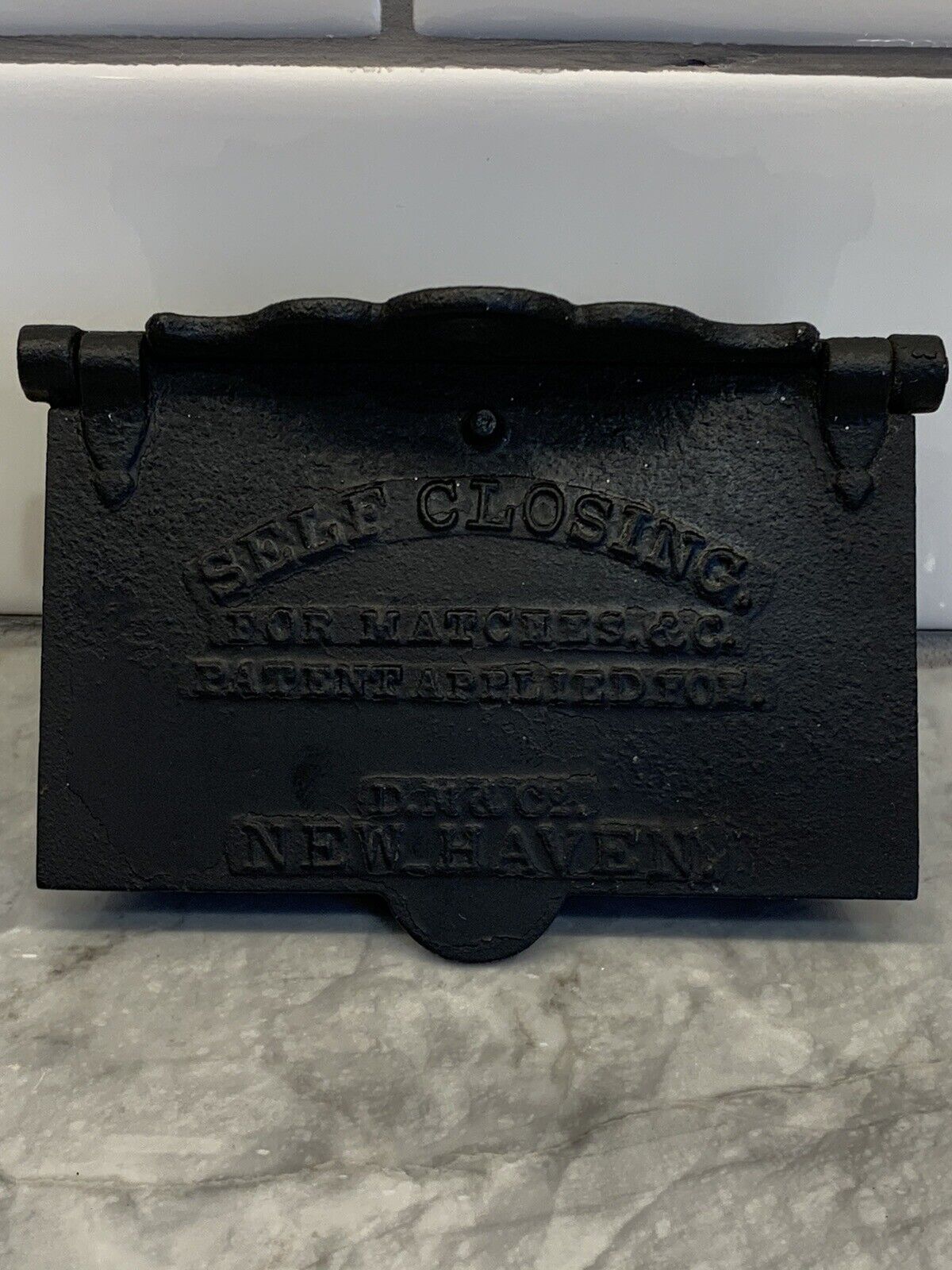 Antique Cast Iron Match Safe Self Closing Patent Applied for D.M CO Vintage Rare