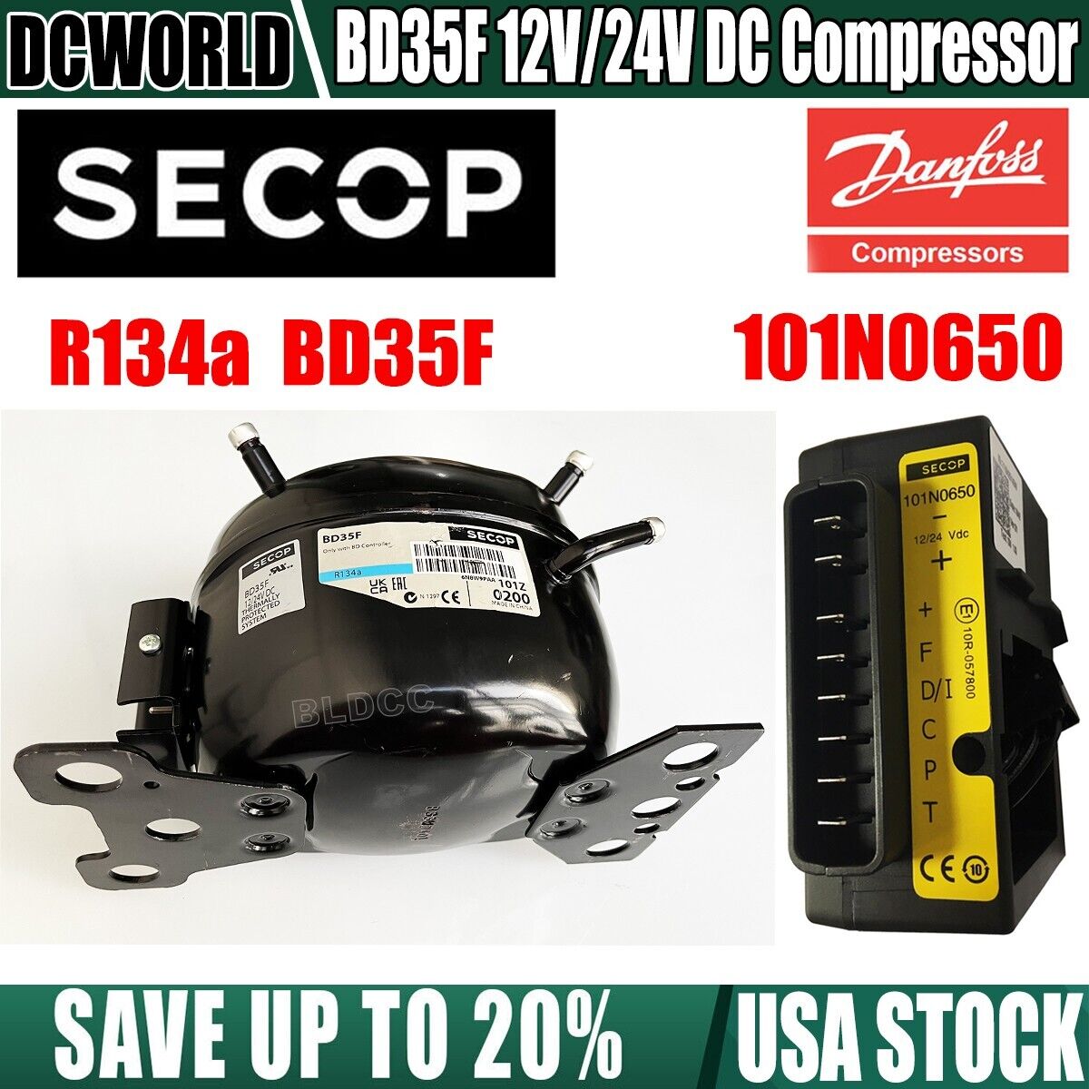 Danfoss/Secop BD35F Compressor DC 12V/24V 101N0650 Controller Fridge/Freezer Kit