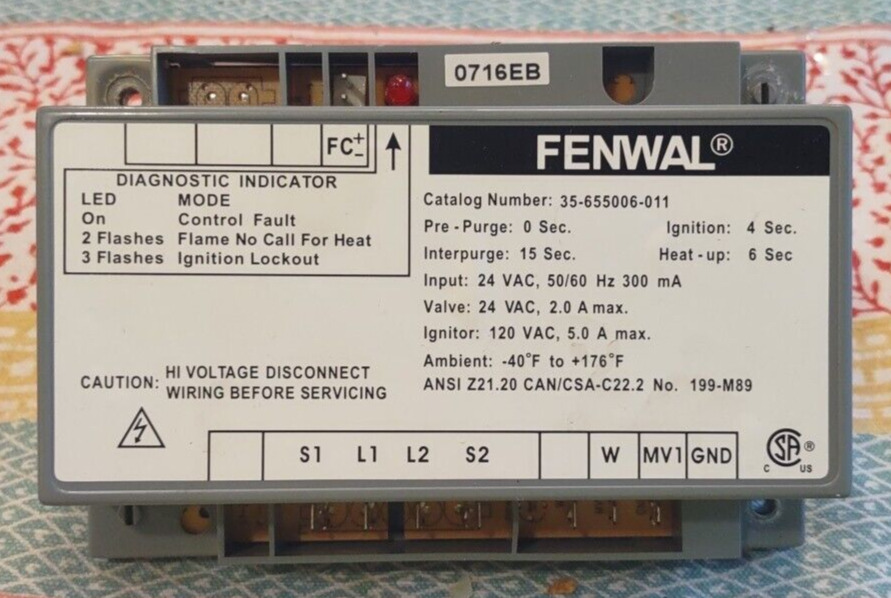 Fenwall CONTROLLER used NTI Trinity Ti150 gas boiler 35-655006-011 diagnostic