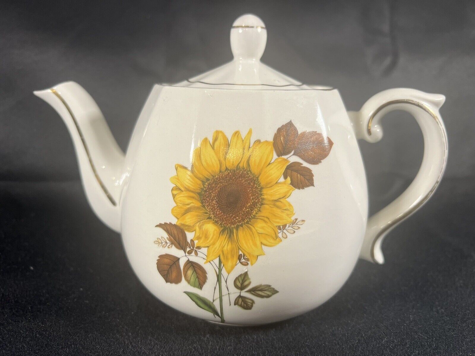 VIntage Ellgreave Wood & Sons Teapot Sunflowers Gold Trim England