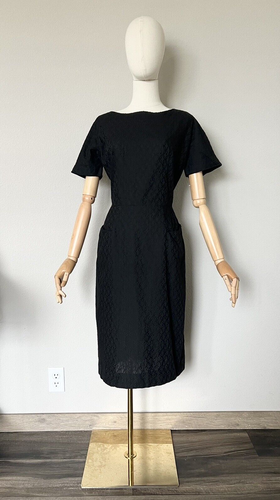 Vintage 1950s Charles Hymen Black Textured Wiggle Pencil Dress Size M/L?