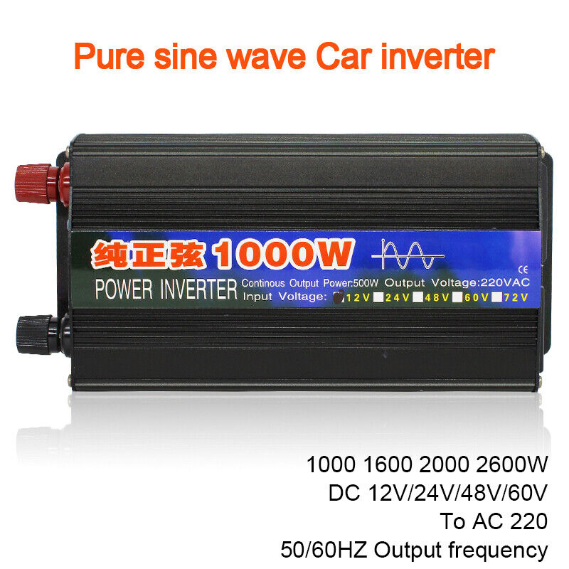 1000W Car Power Inverter DC 12V to AC 110V Pure Sine Wave Adaper Converter 60HZ