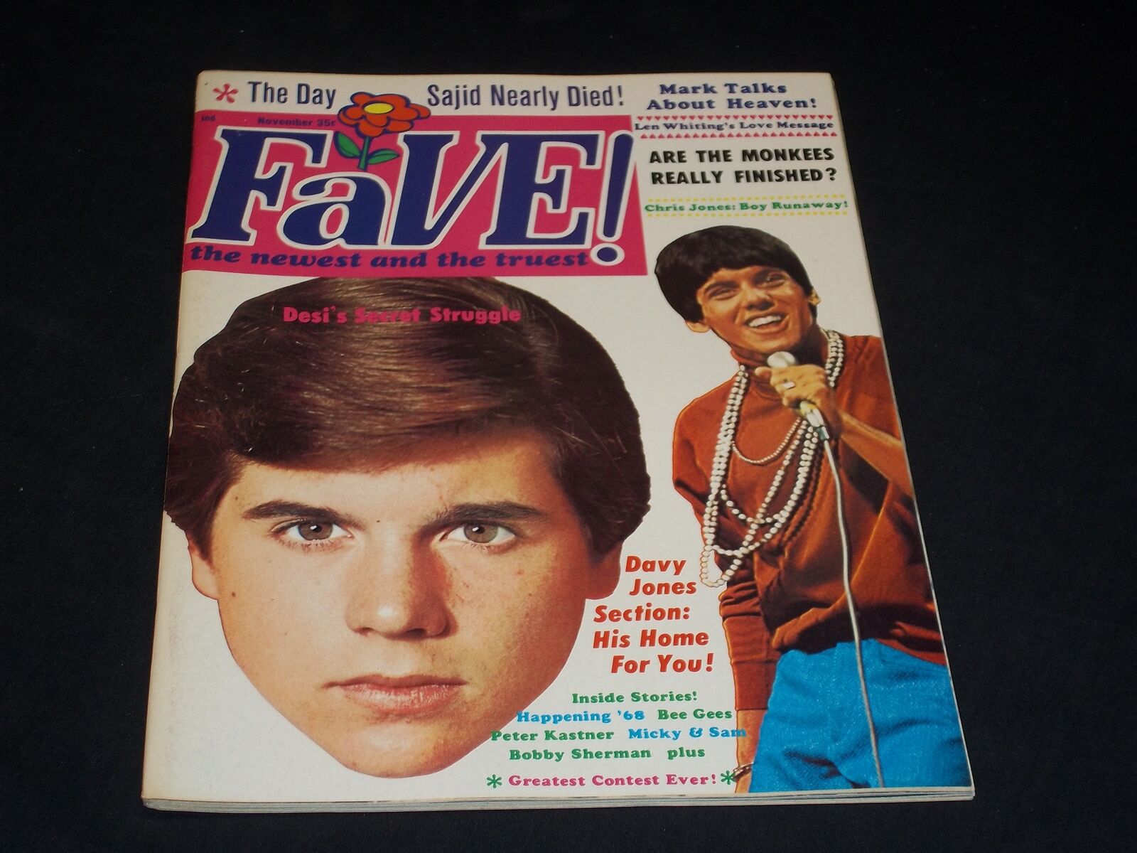 1968 NOVEMBER FAVE MAGAZINE - NICE FRONT COVER & GREAT COLOR PINUPS - L 5719