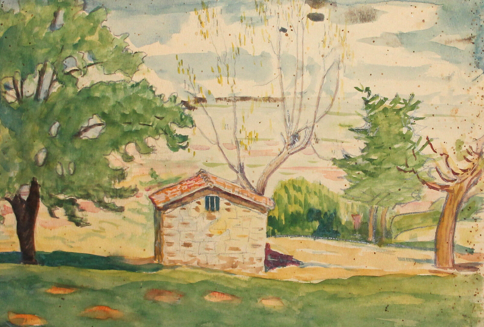 1923 Impressionist watercolor painting landscape signed