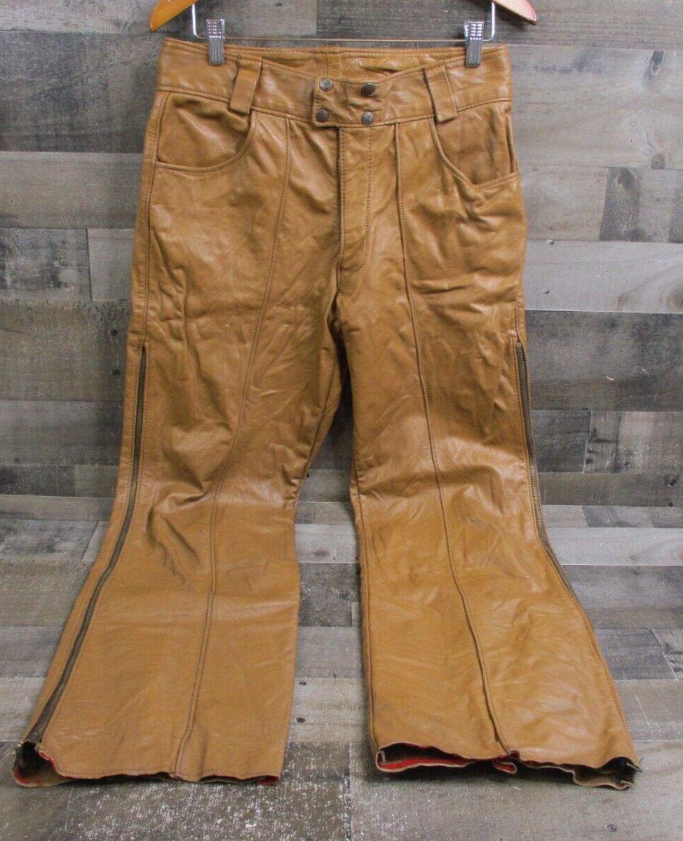 Vintage 70s AMF Harley Davidson Leather Pants Size 34 Brown Lined Actual 31x30