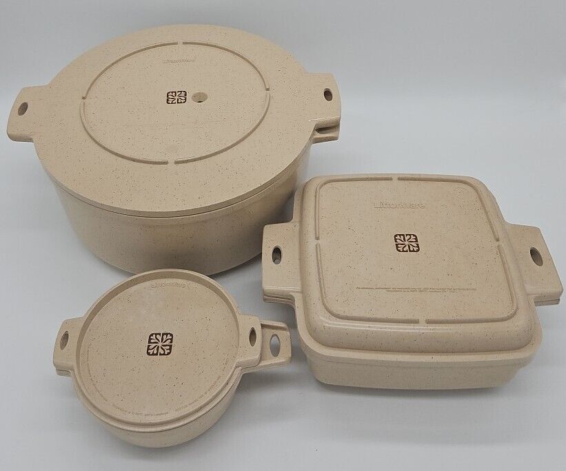 Vintage LittonWare Microwave Cookware Set of 3 With Lids 38808/39272/39278