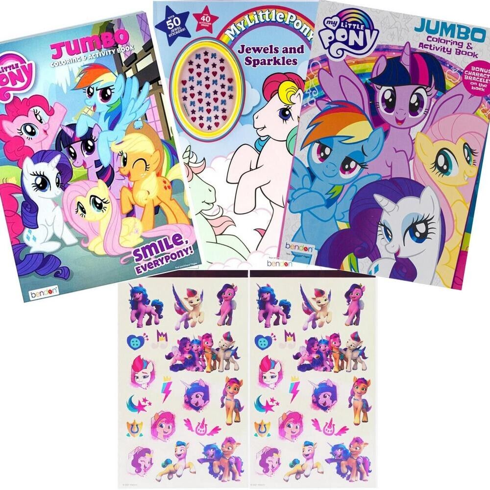 Lot of 3 My Little Pony Coloring Book and Stickers in Tote Girls Kids 3 and up