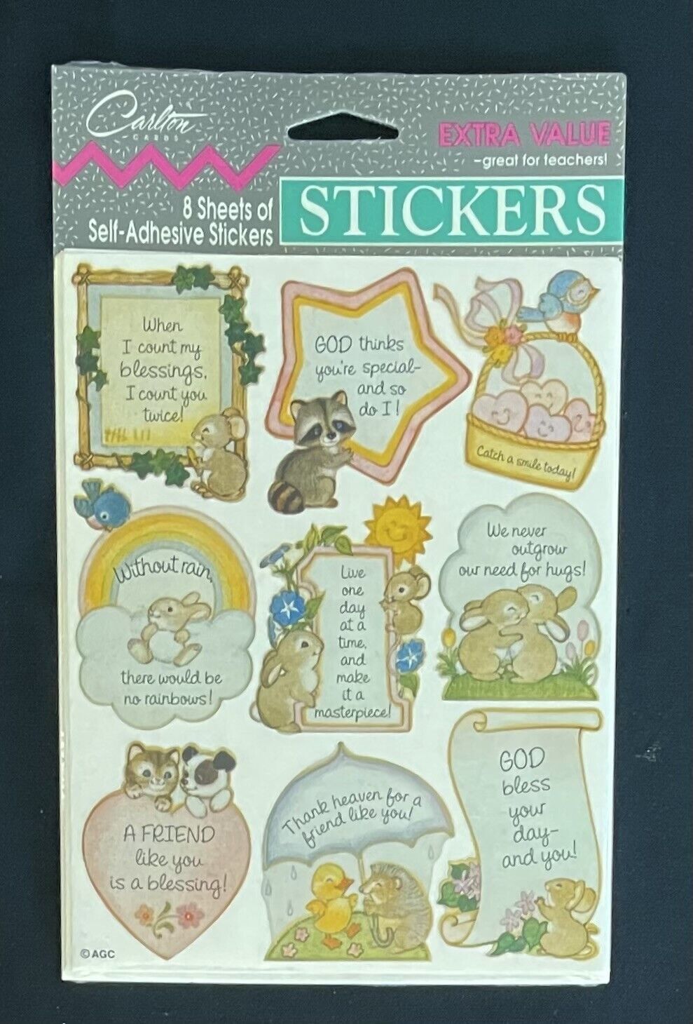 Vintage Carlton Cards/AGC, Inc. Religion Themed Stickers 8 Sheets FACTORY SEALED