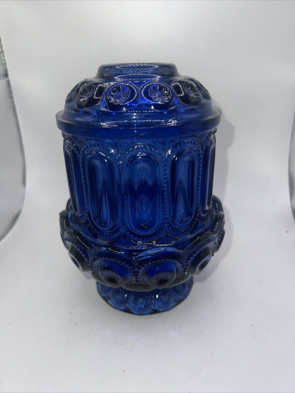 L.E. Smith Cobalt Blue Fairy Lamp Moon and Stars Vintage Glass 6.5\