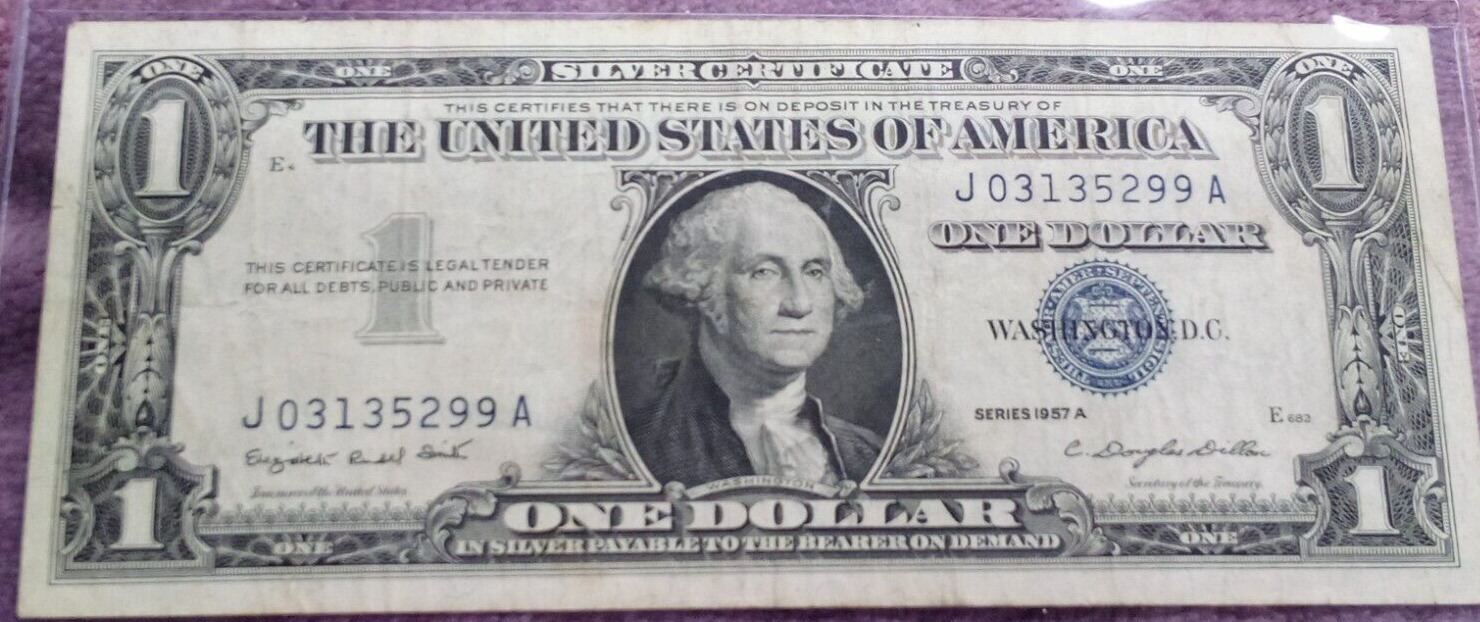 1957A $1 DOLLAR BILL J03135299A SN  BLUE CERTIFICATE NOTE TP-2699