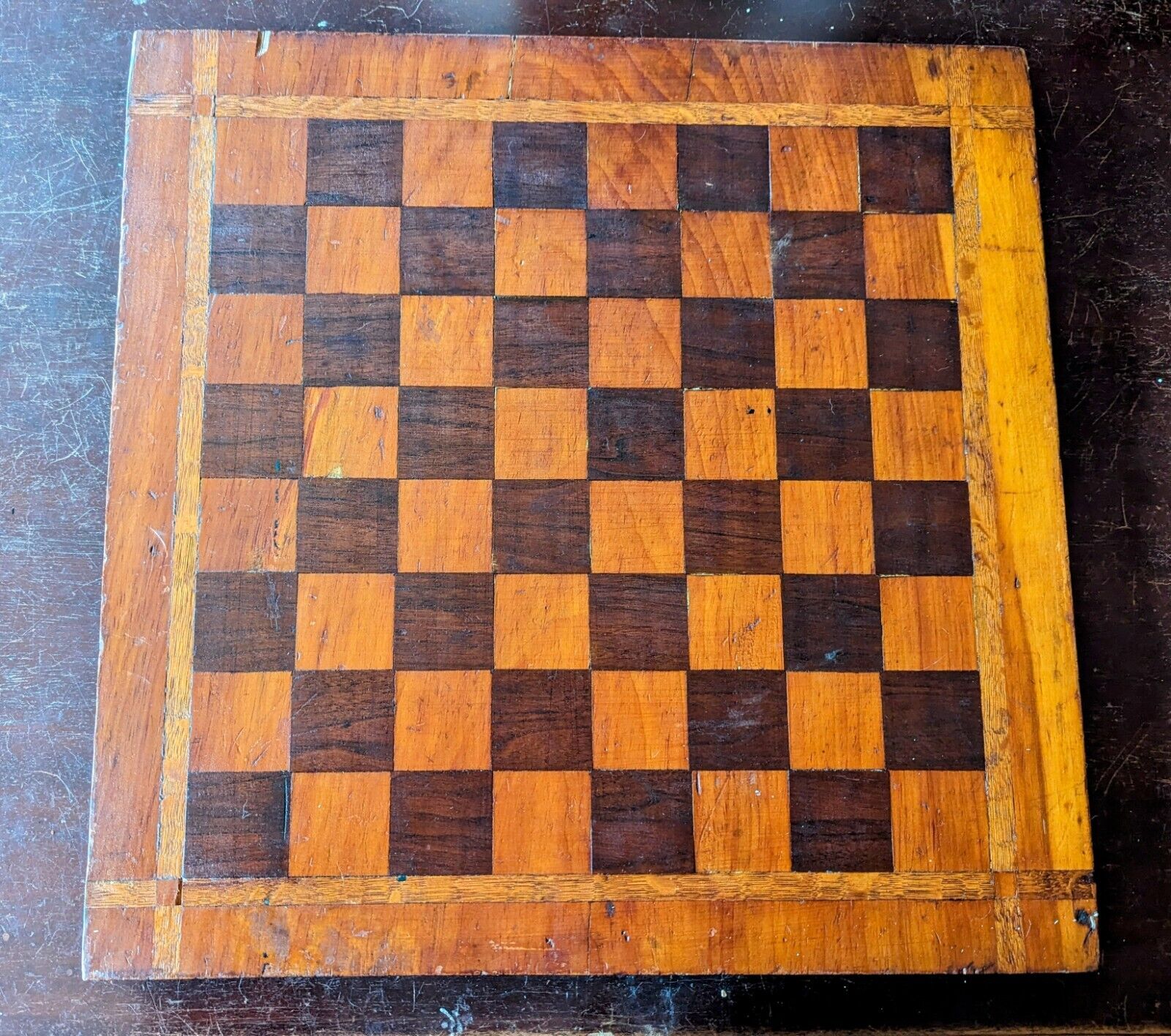 Beautiful Antique Wooden Inlaid Chess  Checker Board 20\