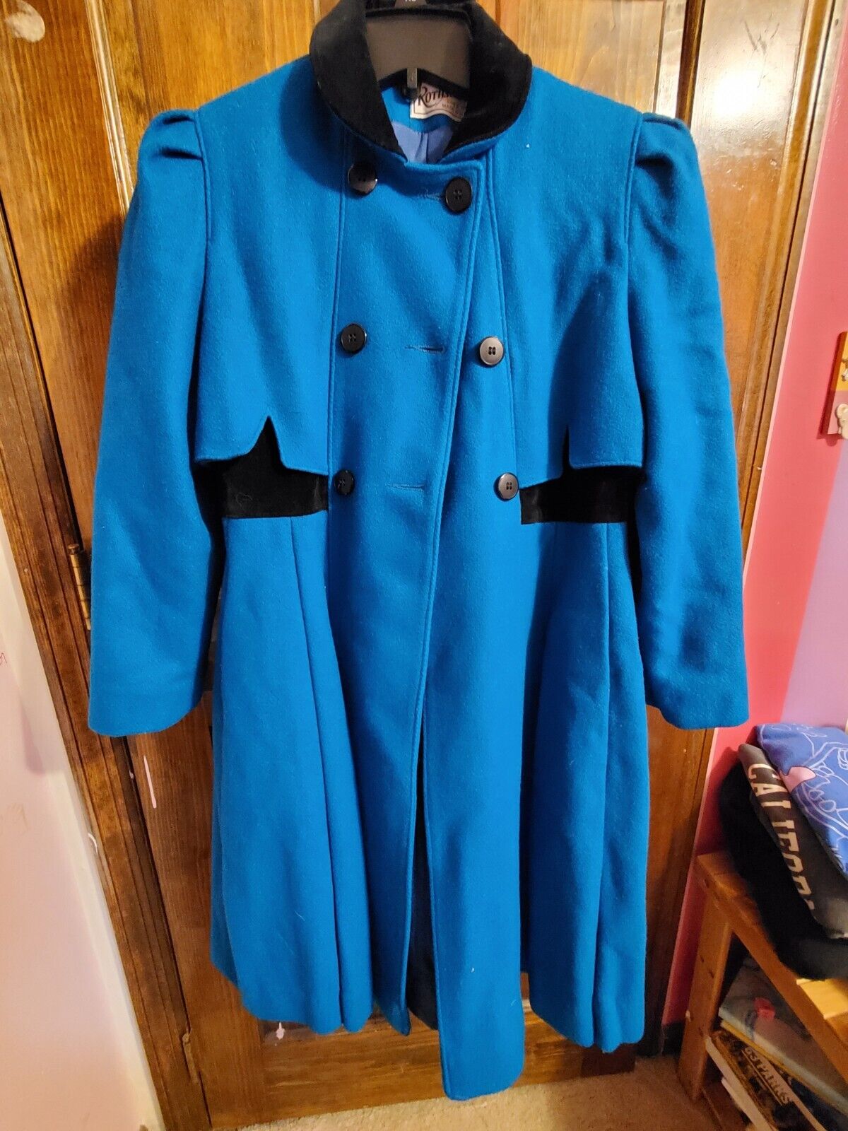 Gorgeous VINTAGE 90s ROTHSCHILD girl\'s Wool Pea Coat Size 12 BLUE Bow Excellent