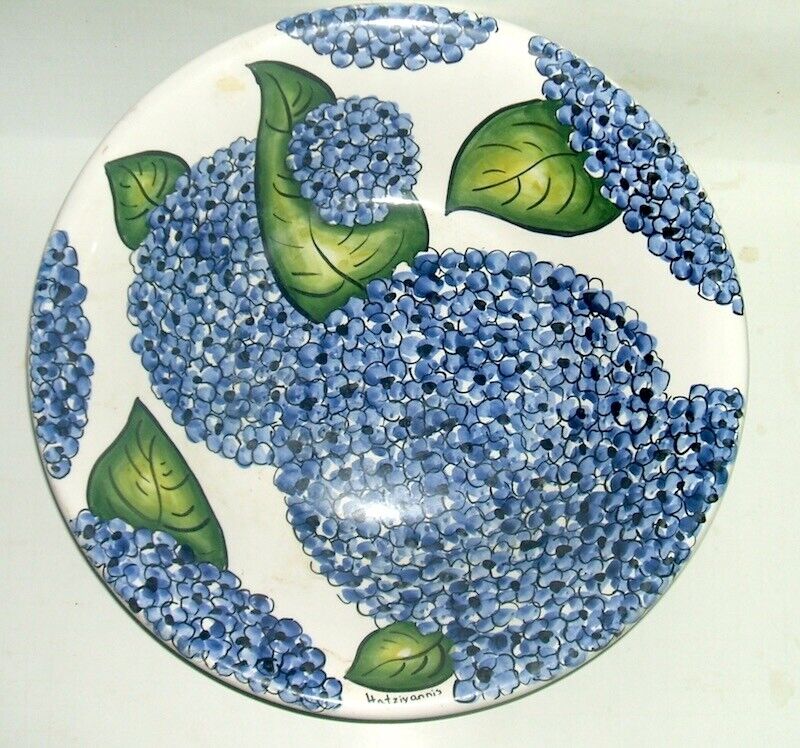 Vintage Handmade Ceramic Round Hydrangea Bowl by Hatziyannis