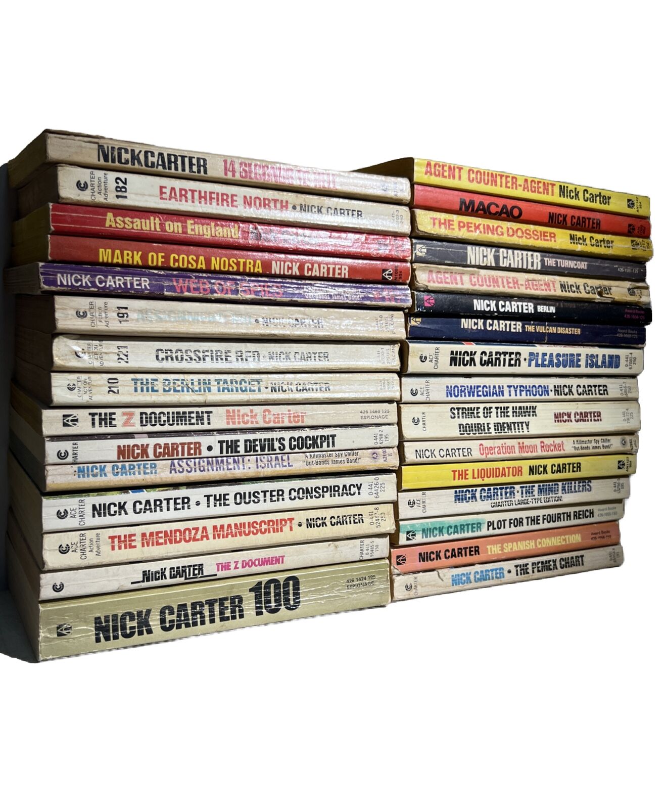 31- Vintage Nick Carter Spy Novels HUGE Paperback Book Lot Of  1960’s-1980s
