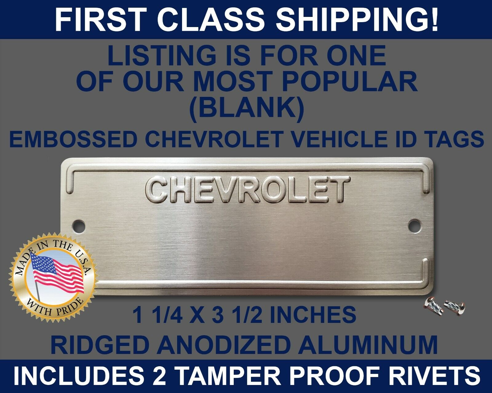 EMBOSSED ID TAG CHEVY CHEVROLET