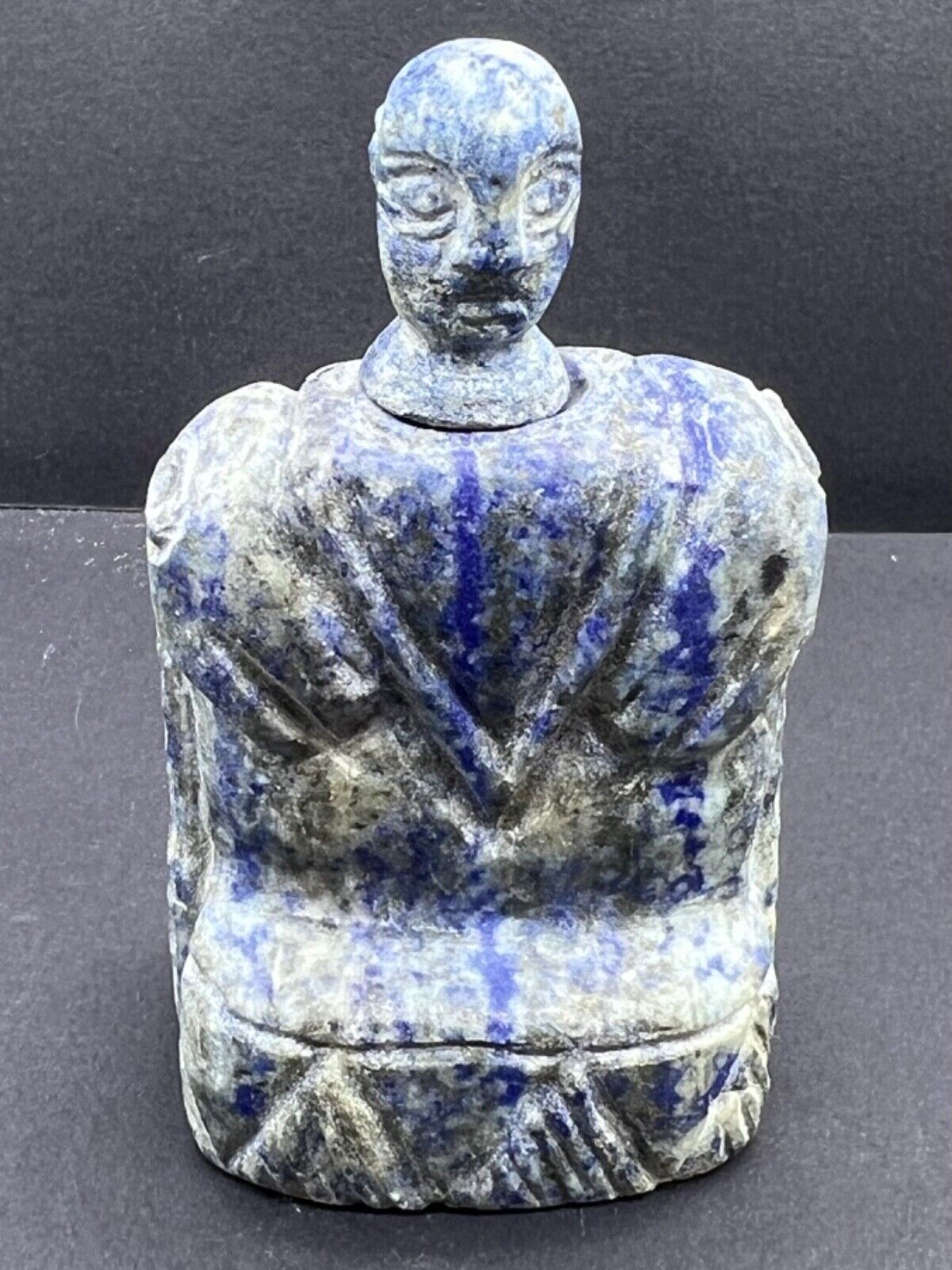 High Grade Lapis Lazuli Stone Ancient Bactrian Male Idol Birds Gurds On Shoulder