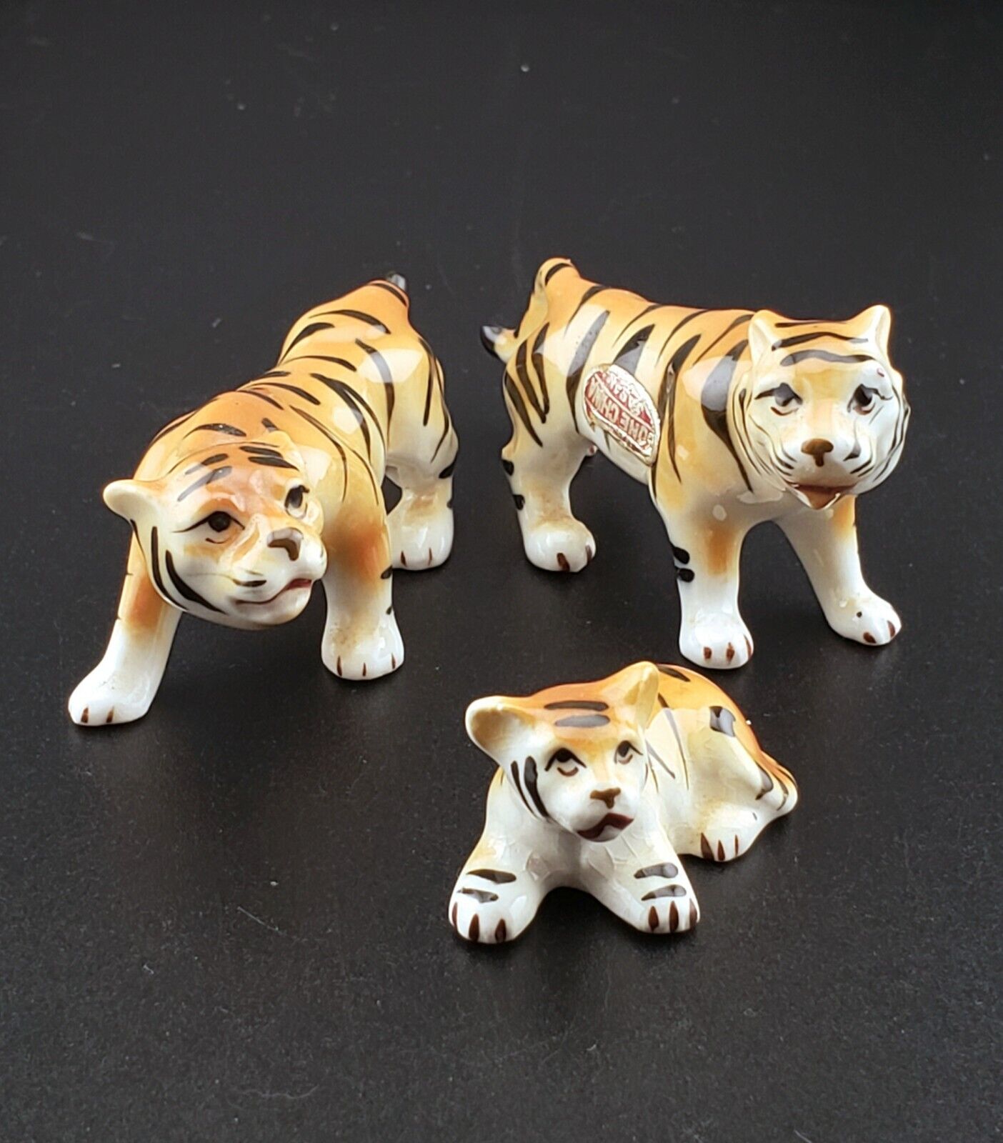 Vintage Bone China Tigers Family Miniature Figurines Japan 