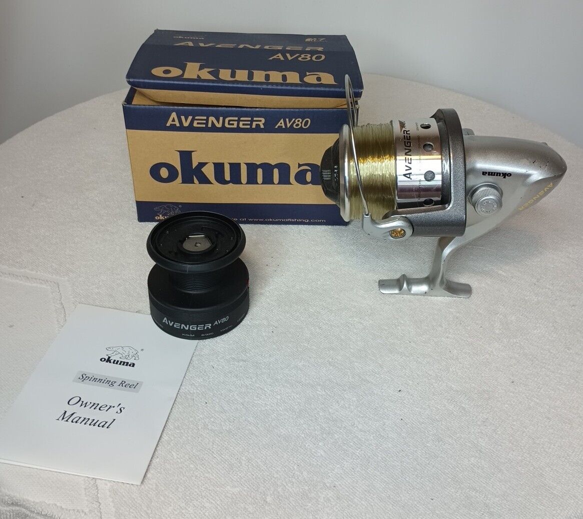 Okuma Avenger AV 80 Heavy Duty 7BB Spinning Reel Spooled 15lb Test Extra Spool