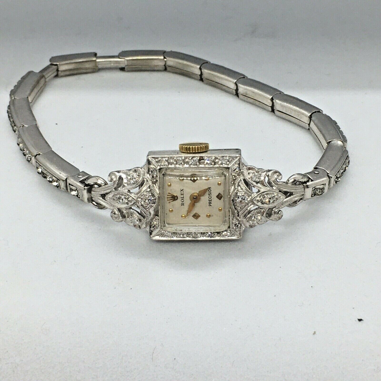 Antique Vintage ROLEX Precision Platinum Diamond Art Deco Watch For Parts 1930s