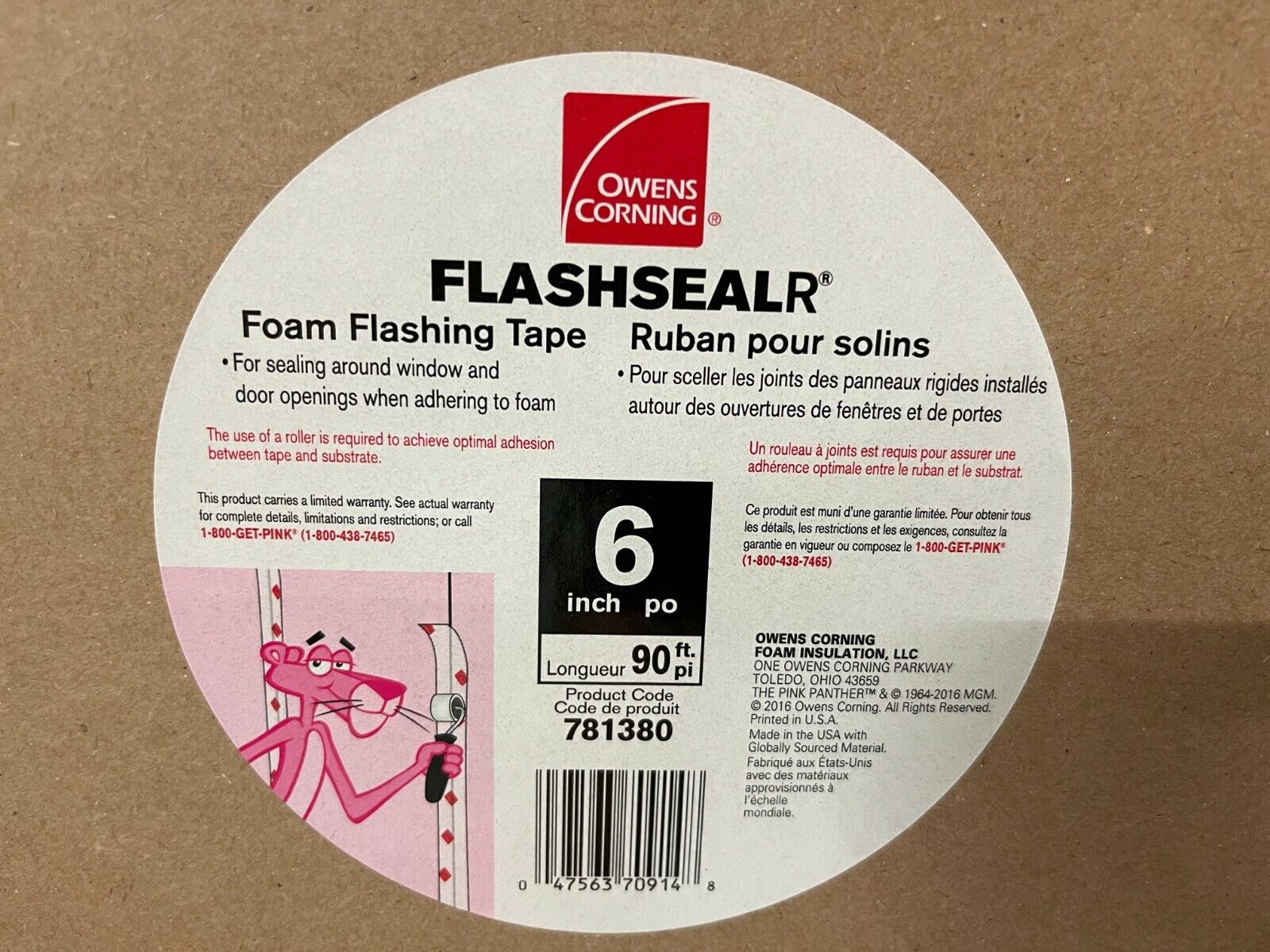 8 rolls Owens Corning FlashSealR Foam Flashing Tape 6″ x 90′ 781380 NEW