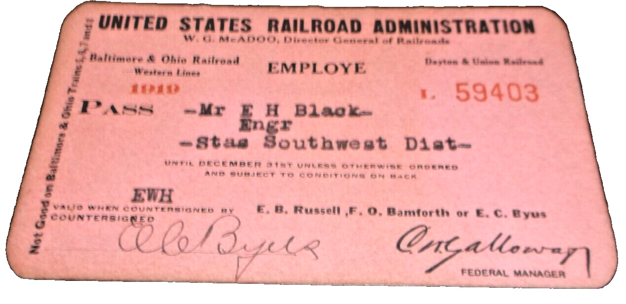 1919 BALTIMORE & OHIO RAILROAD EMPLOYEE PASS #59403
