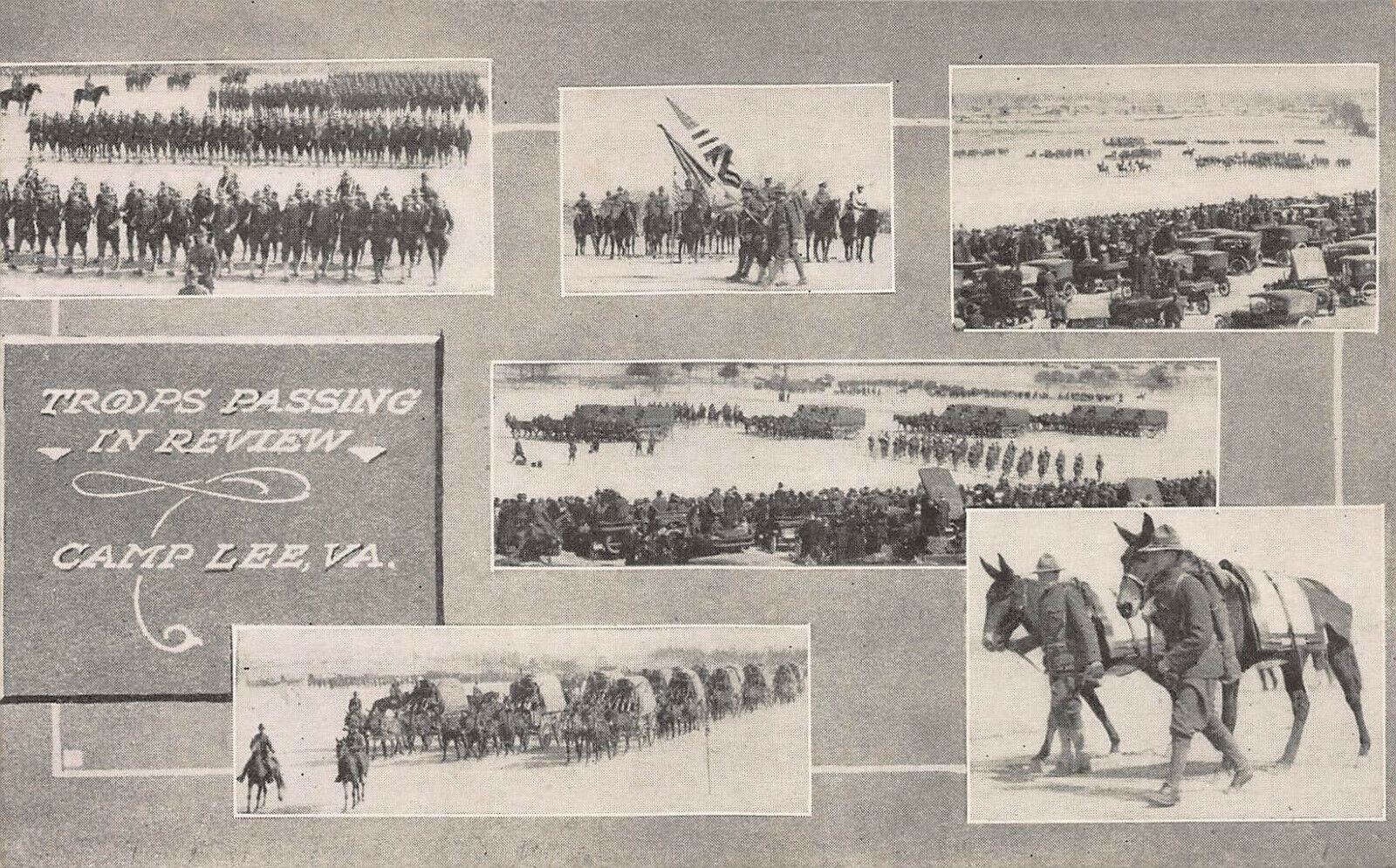 Troops Passing in Review, Camp Lee, Virginia, Early Postcard, Unused 