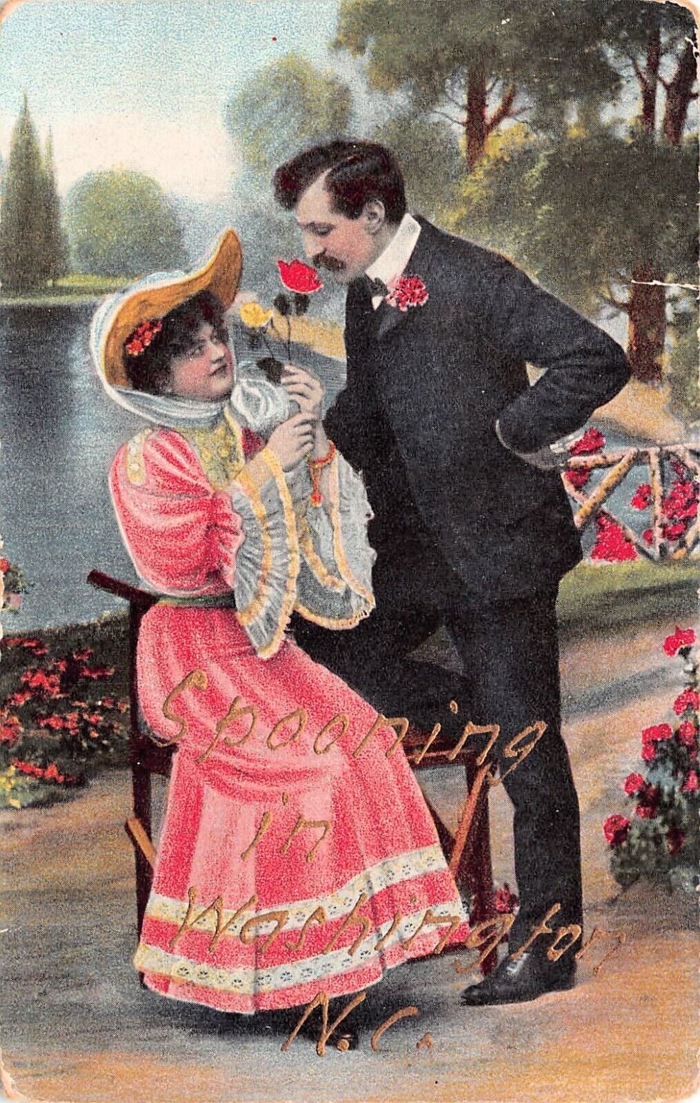 Washington NC Valentines Day Romance Love Spooning Courting Vtg Postcard D25