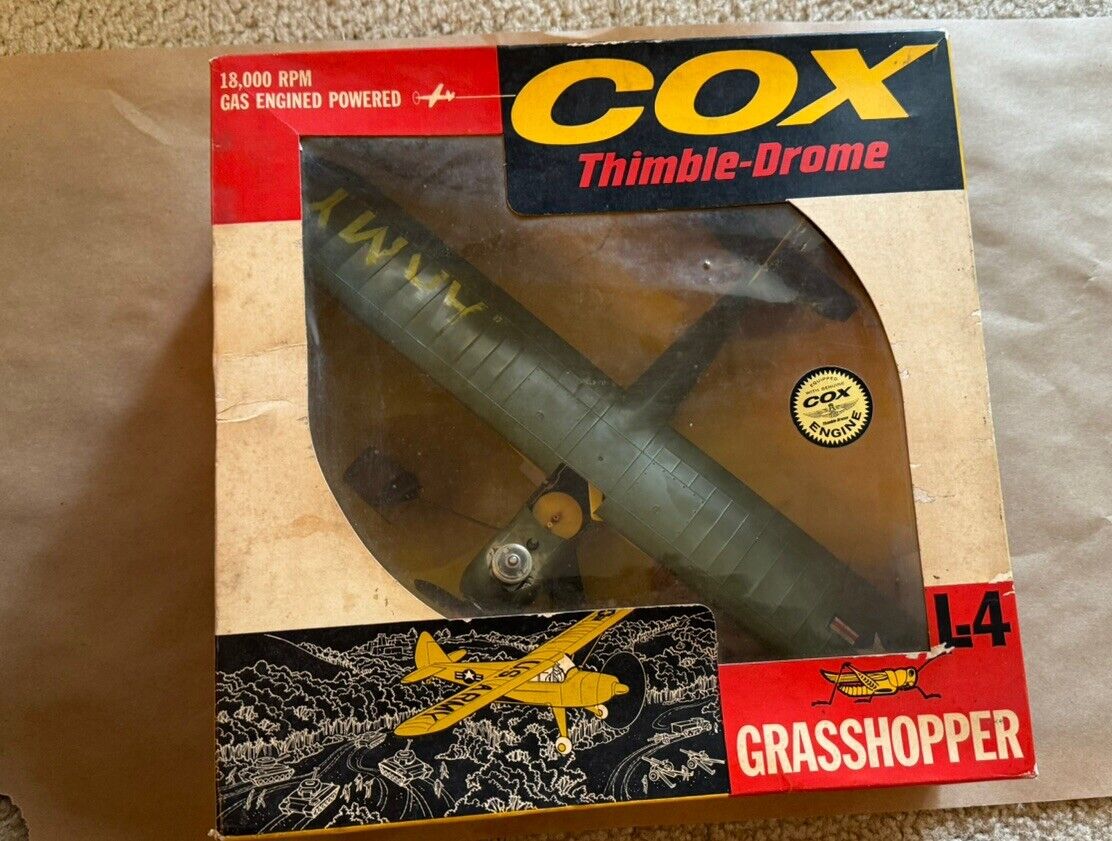 Cox Thimble Drome L-4 Grasshopper with Original Box in Good Condition US Army