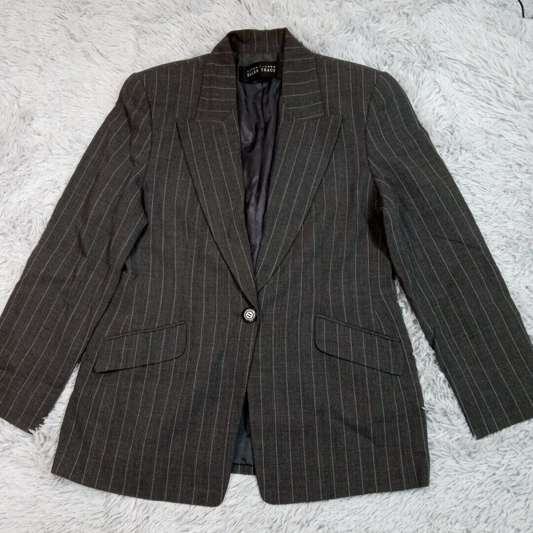 Vintage Ellen Tracy Linda Allard Womens Suit Jacket Gray 12 Wool Blend Pinstripe