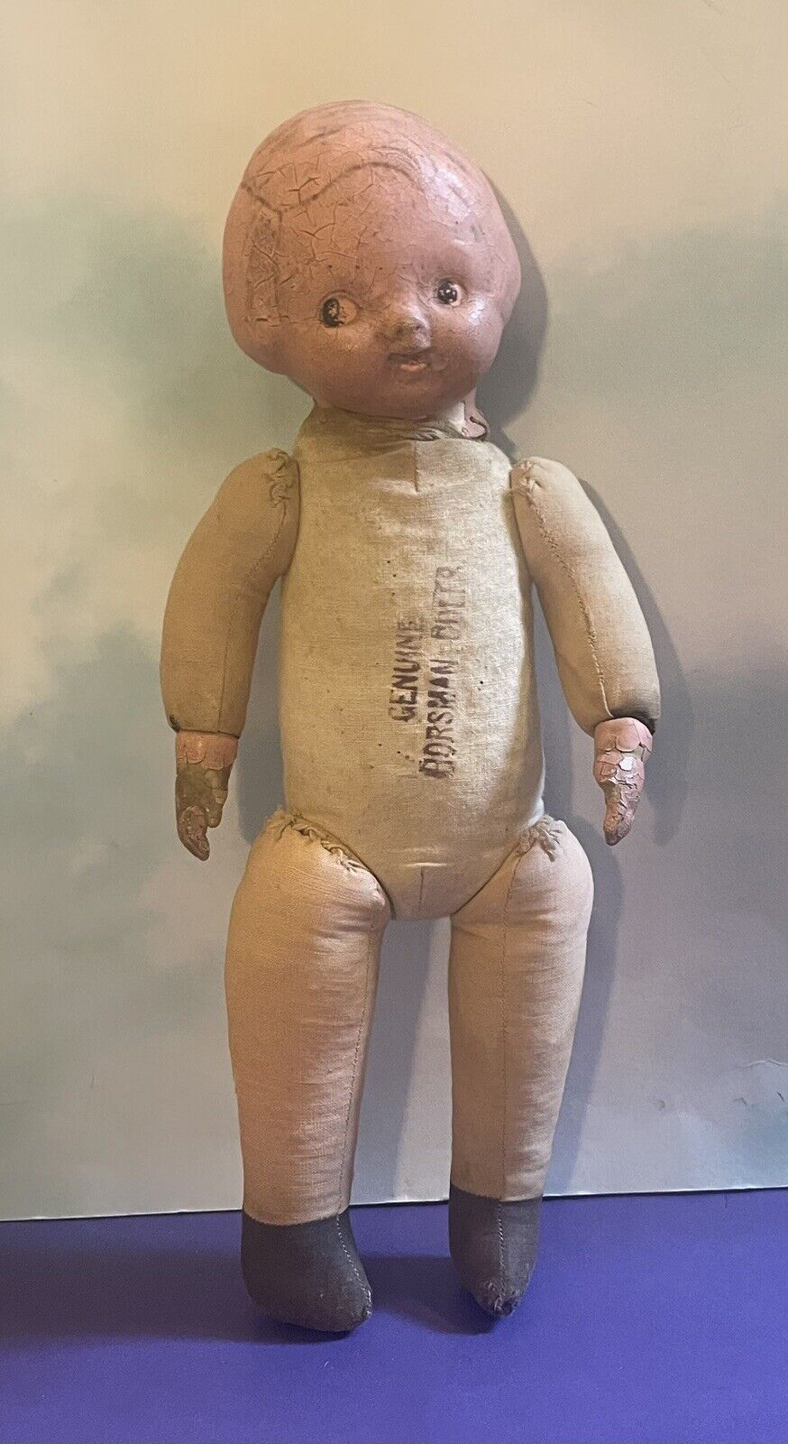 Antique Early Horsman Composition/Cloth Body Doll 12” Jointed, Marked, Dressed