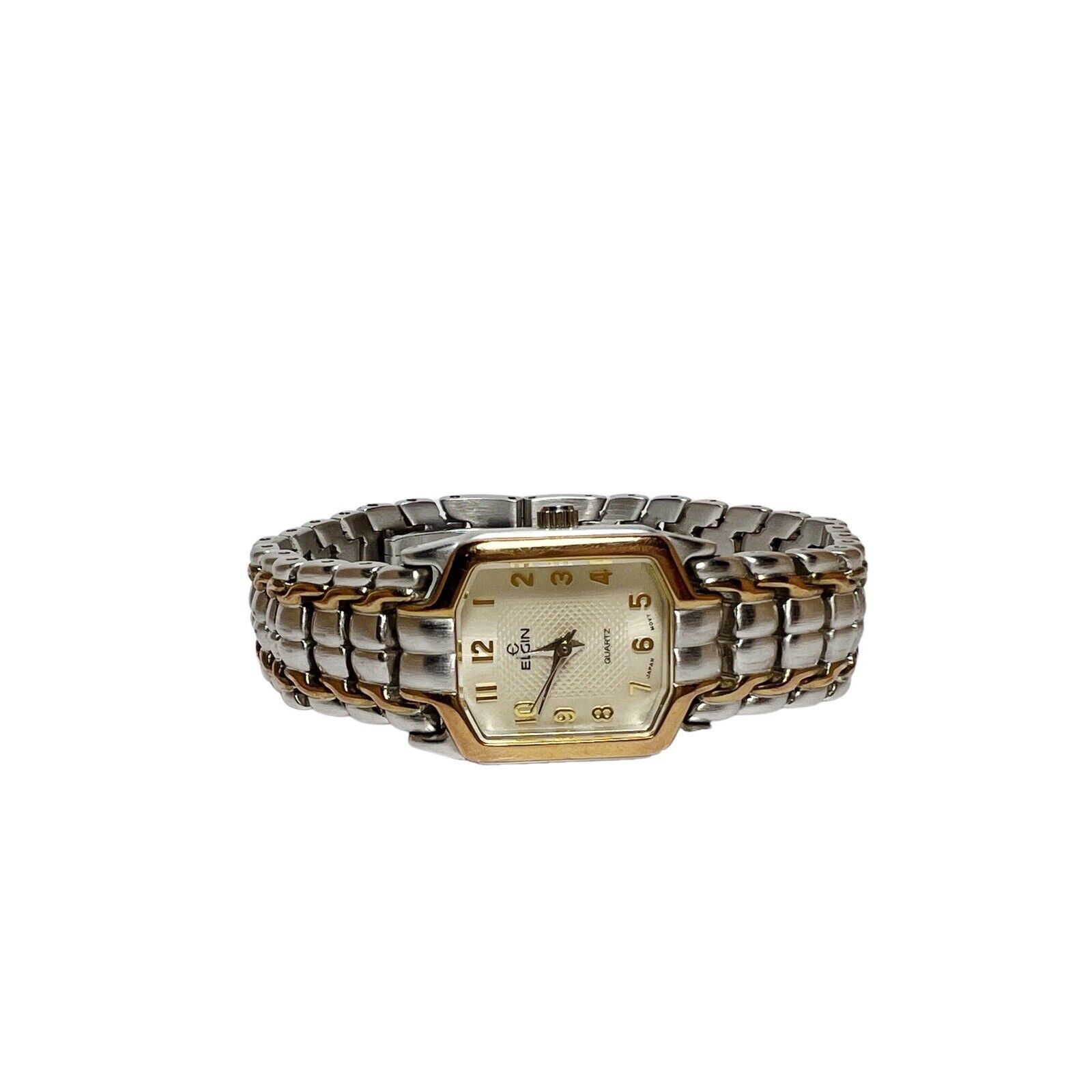 Vintage Elgin Quartz Womens Gold Silver Tone Nugget Bracelet Watch Needs Battery