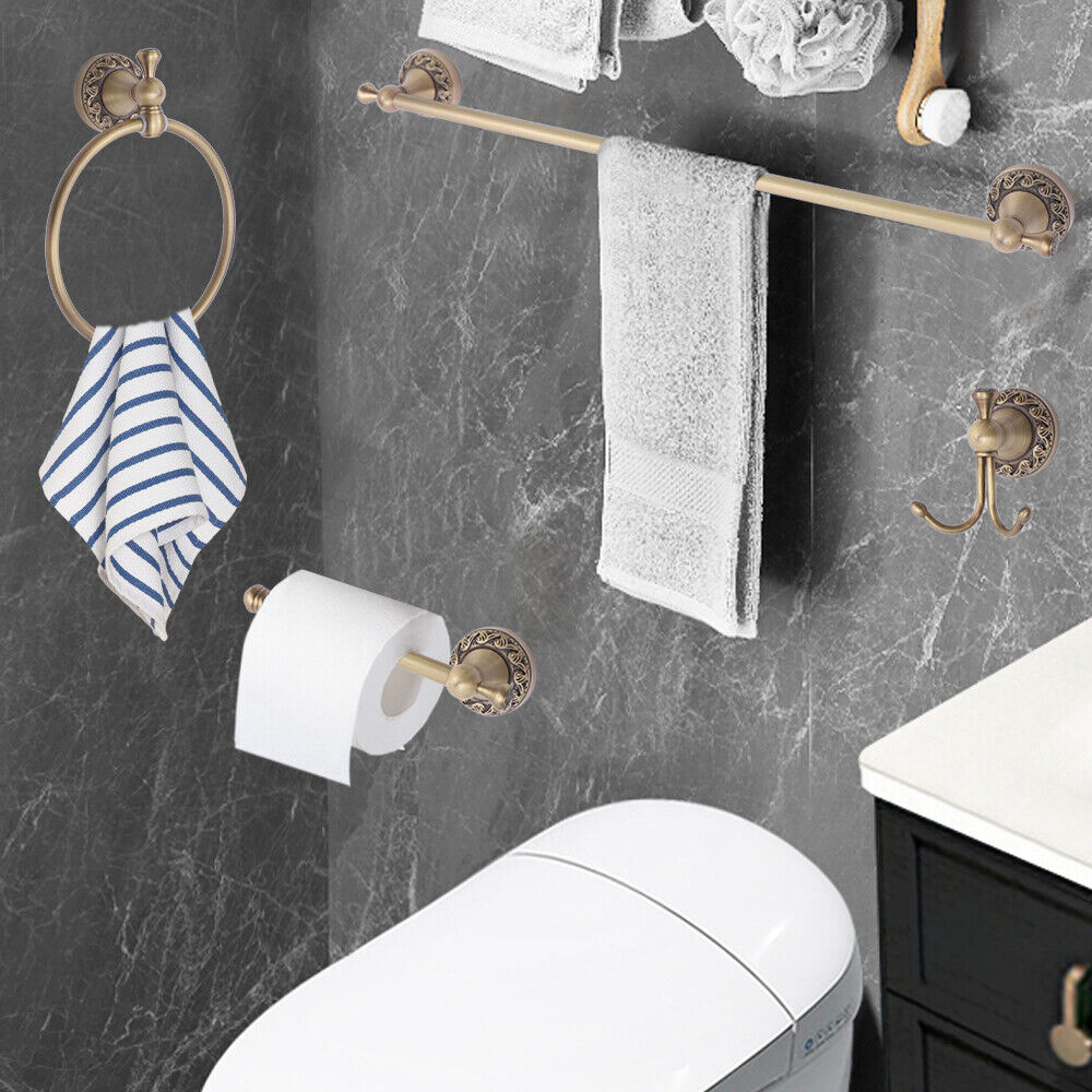 Antique Brass Bathroom Towel Bar Ring Holder Hardware Accessories Set Bathroom