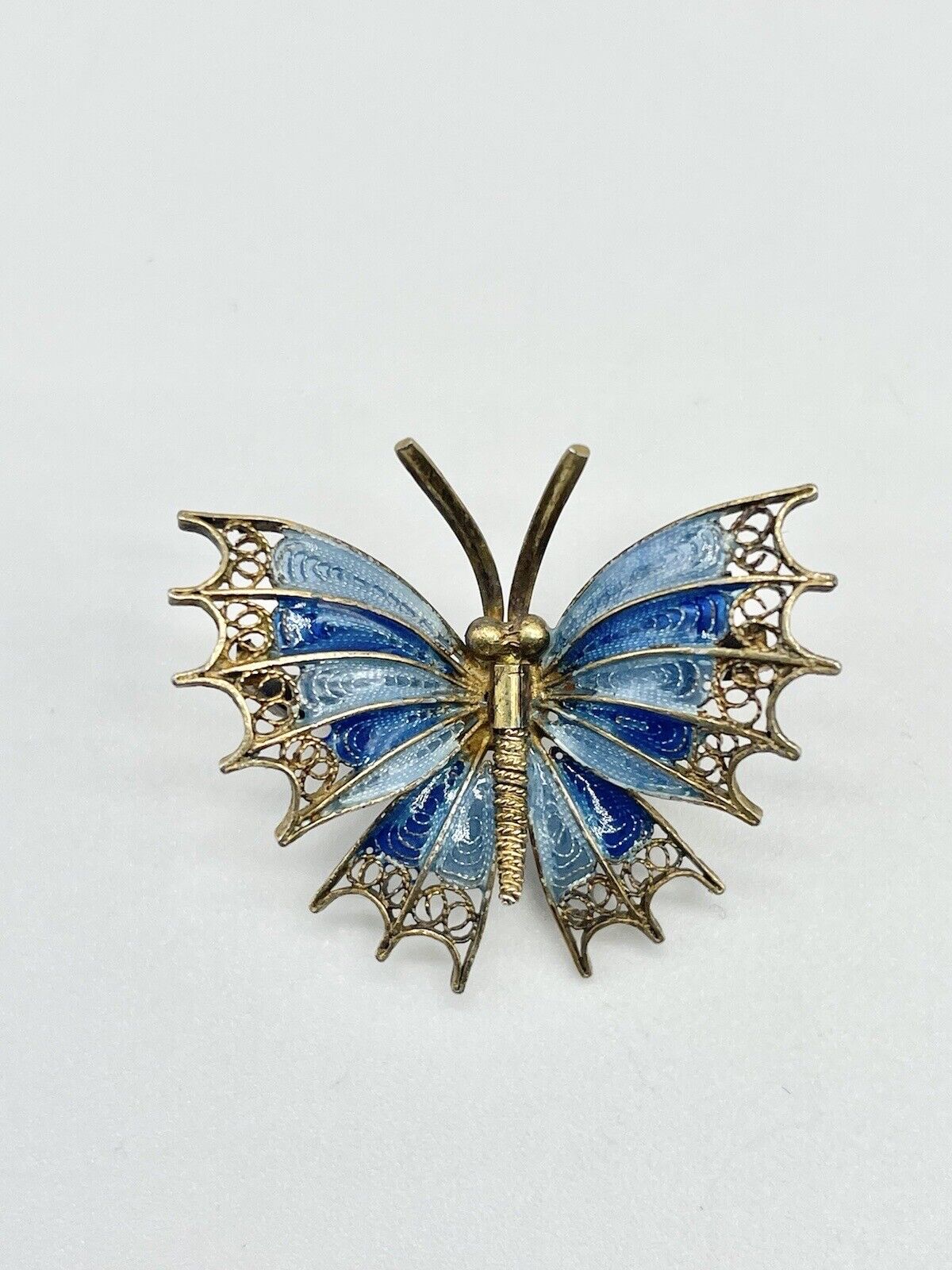 Vintage Italian 800 Silver Blue Enamel Butterfly Brooch Pin