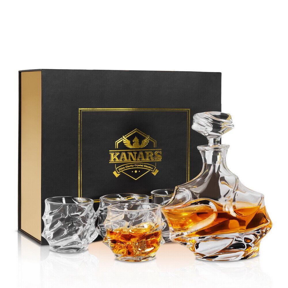 KANARS Whiskey Decanter Set w/ 4 Bourbon Glasses Liquor Vodka Bottle Dad Gift