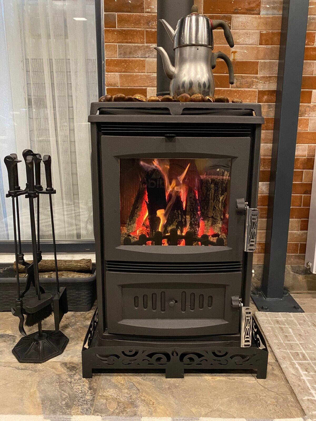Metal wood stove, wood burning fireplace, for patio, tiny house, cabin.