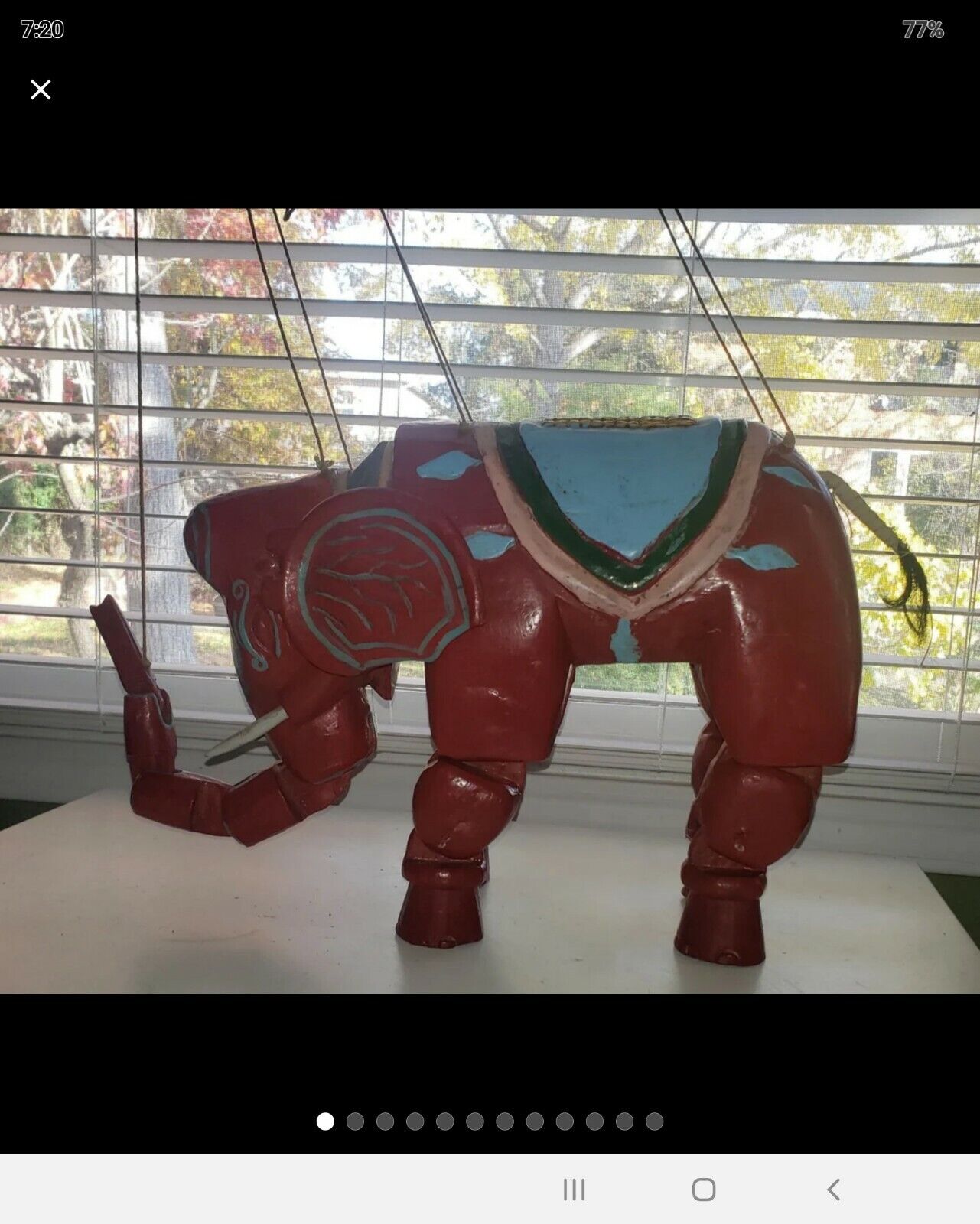 Handcrafted Vintage Marionette  Puppet on a String Elephant India 1930s 