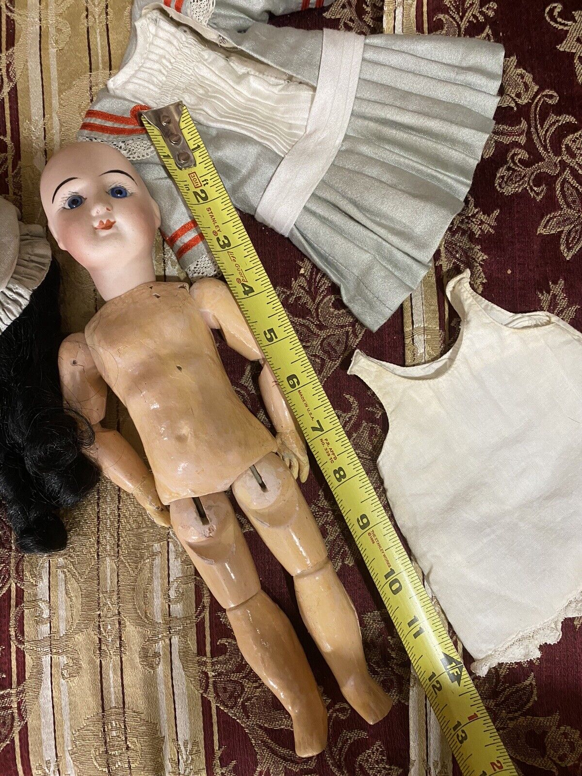 Antique Closed Mouth French Bebe Doll, Silk Dress, HH Wig, 12” NEW LOWER PRICE