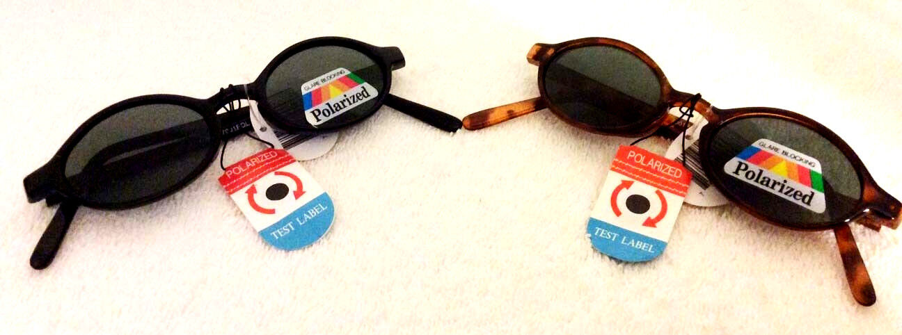 2 pair Vintage Small Oval Black / Tortoise Polarized Sunglasses plus Free Cases