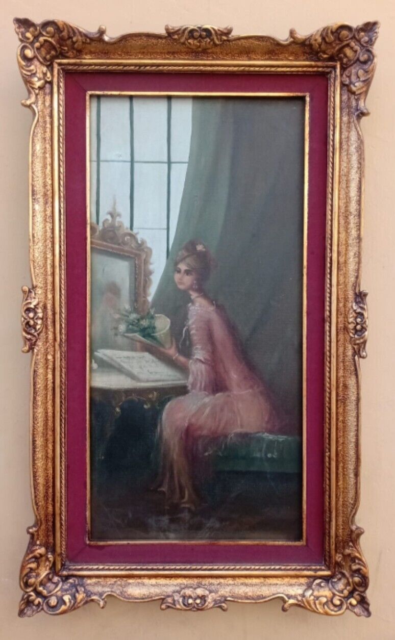 ANTIQUE PAINTING OIL ON CANVAS ANONYMOUS AUTHOR WITH FRAME IN GOLDEN LEAF NICE