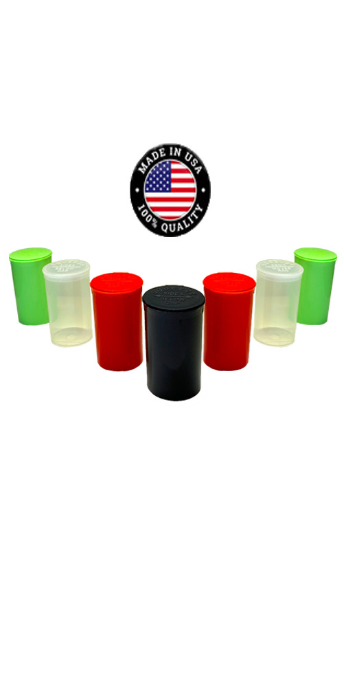 100 Pack - 30 Dram Containers - Empty Pill Bottles attached Pop Top Caps, USA MF
