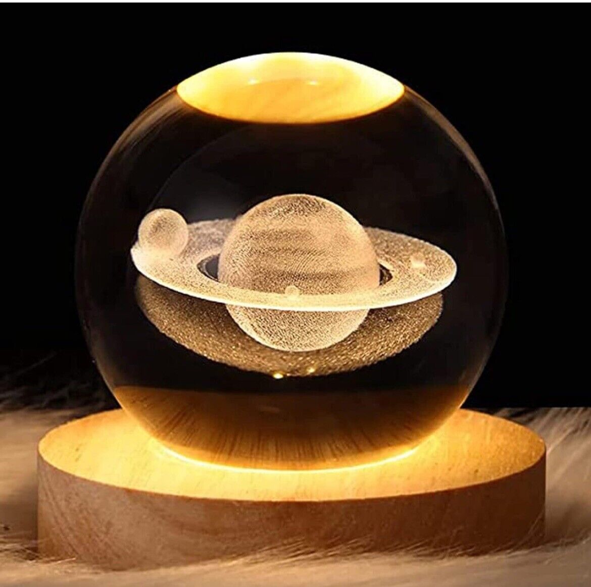 3D Saturn Crystal Ball Night Light for Kids with  LED Light Base