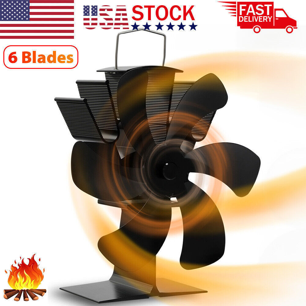 6-Blade Heat Powered Stove Fan for Wood / Log Burner/Fireplace increases 80% US