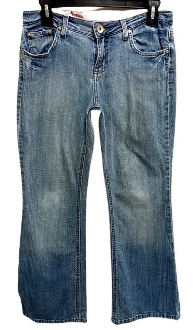 L.e.i. blue denim multi pockets embroidered stretch bootcut jeans 7S Jrs